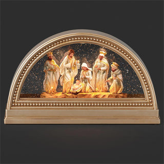 7-Inch Lighted Swirl Arch Gold Nativity