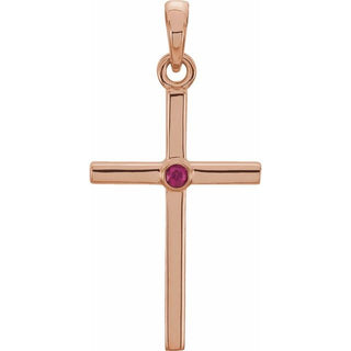 14K Rose Natural Ruby Cross Pendant