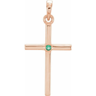 14K Rose Natural Emerald Cross Pendant