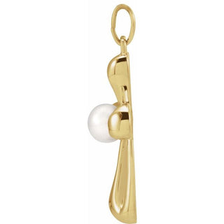 14K Yellow Cultured White Freshwater Pearl Cross Pendant