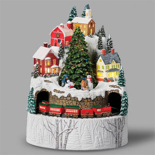 11-Inch Lighted Musical Mountain Town With Rotating Train