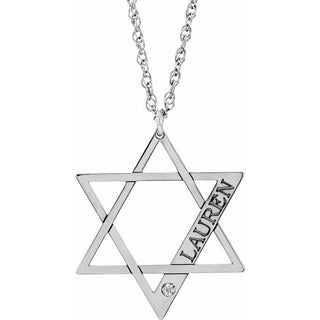 14K White Personalized Imitation Diamond Star of David 16" Necklace