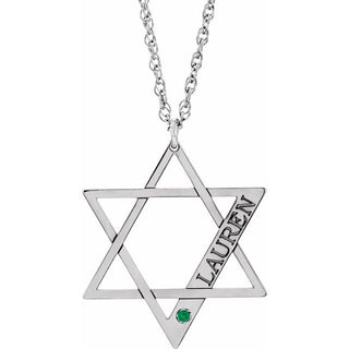 14K White Personalized Imitation Emerald Star of David 16" Necklace
