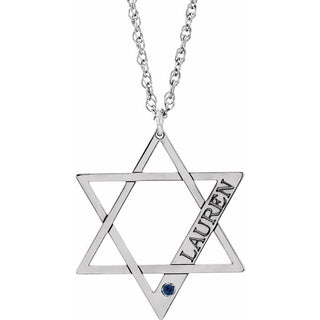 10K White Personalized Imitation Blue Sapphire Star of David 16" Necklace