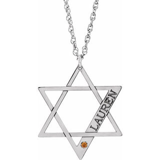 14K White Personalized Imitation Citrine Star of David 16" Necklace