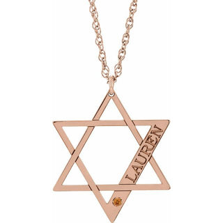 14K Rose Gold-Plated Sterling Silver Personalized Imitation Citrine Star of David 18" Necklace