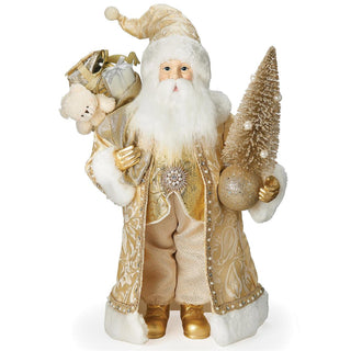 19.7-Inch Gold Embellished Santa Holding Bag & Tree Figure
