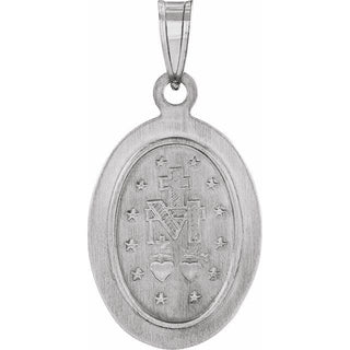 14K White 15x11.5 mm Oval Hollow Miraculous Medal