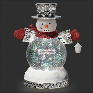 10-Inch Lighted Swirl Snowman Faceted With Red Scarf