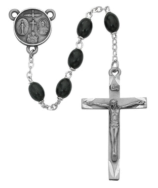 Sterling Silver 6X8MM Black Wood Rosary