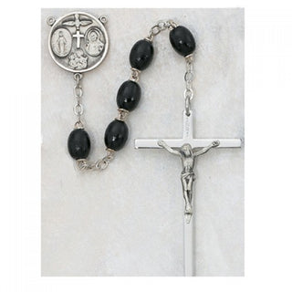 Sterling Silver 6X8MM Black Wood Rosary