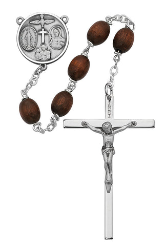 Sterling Silver 6X8MM Black Wood Rosary