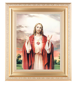 Sacred Heart In Satin Gold Frame 10.25X12.25 8X10 Print