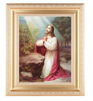 Christ On Mt.Olive In Satin Gold Frame 10.25X12.25" 8X10 Print