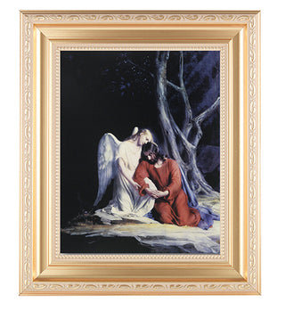 Christ With Angel In Satin Gold Frame 10.25X12.25" 8X10 Print