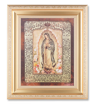 Gold Our Lady Guadalupe Roses In 10.23X12.24 Antique Gold Frame