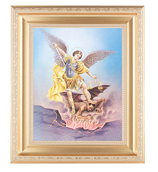 St. Michael In Satin Gold Frame 10.25X12.25" 8X10 Print