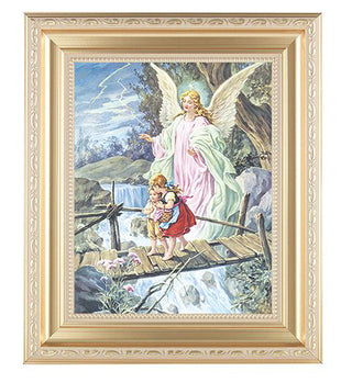 Guardian Angel In Satin Gold Frame 8X10 Print