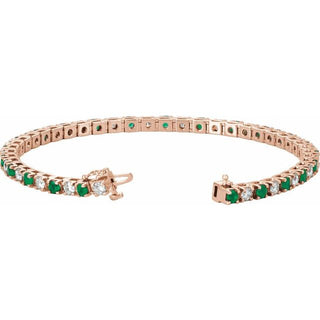 14K Rose Lab-Grown Emerald & 2 3/8 CTW Lab-Grown Diamond Line 7" Bracelet