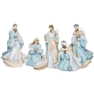 10-Inch 6-Piece Set Nativity With Leaf Pattern Blue