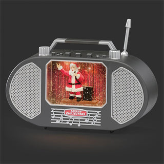 6-Inch Lighted Musical Swirl Singing Santa Black Radio