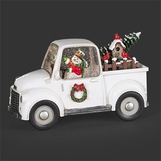 5-Inch Lighted Swirl White Truck With Snowman