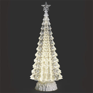 15-Inch Lighted Swirl Silver Tree Silver Glitter/Base