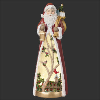 13.5-Inch Lighted Swirl Santa With Cardinal Scene