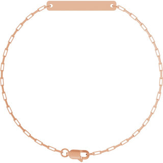 14K Rose Engravable Bar & Paperclip-Style Link 7" Bracelet