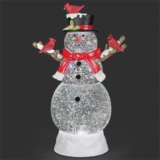 12-Inch Lighted Swirl Snowman With Cardinals