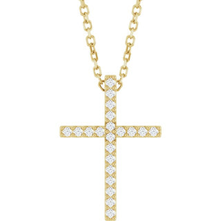 14K Yellow .08 CTW Natural Diamond Cross 16" Necklace