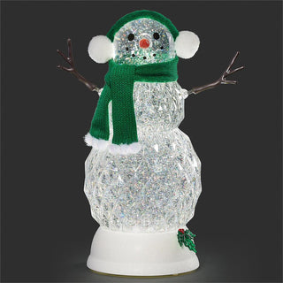 11-Inch Lighted Swirl Snowman With Green Scarf