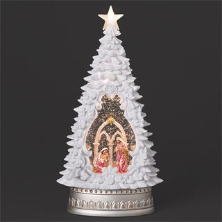 13-Inch Lighted Swirl Holy Family Tree