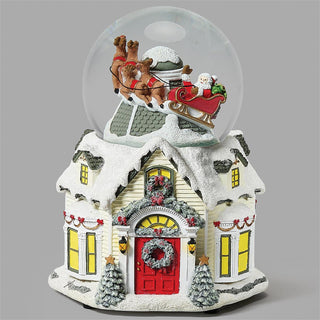7-Inch Musical Rotating Santa Over House Dome - 100Mm
