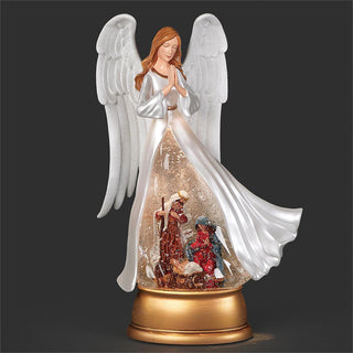 12.25-Inch Lighted Swirl Angel With Holy Family