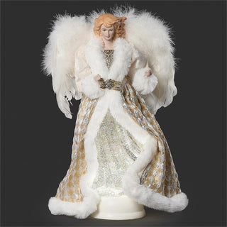 14.5-Inch Lighted Swirl Angel W/ Gold & Silver Fabric Dress