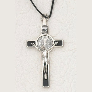 3 inch St Benedict Cross with Black Enamel Cross and Silver Pendant