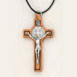 3 inch St Benedict Wood Cross - Black In-lining and Silver Corpus