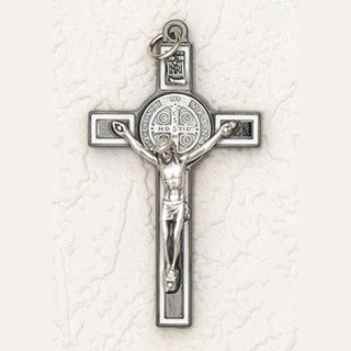 3 inch St Benedict Crucifix: Black/White Cross with Silver Corpus