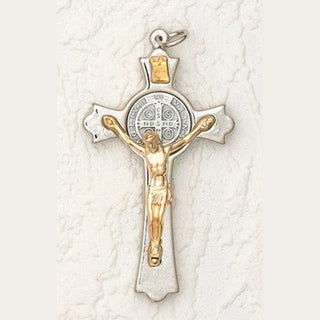 3 inch Silver Clovered St Benedict Cross Gold Corpus