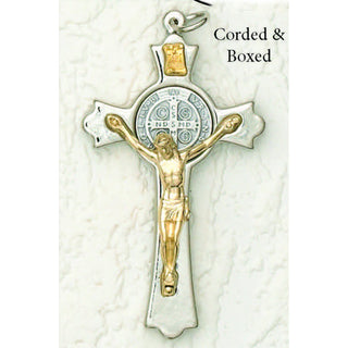 3 inch Silver Clovered St Benedict Cross Gold Corpus