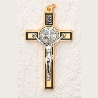 3 inch St Benedict Cross- Gold/Black Cross with Silver Corpus