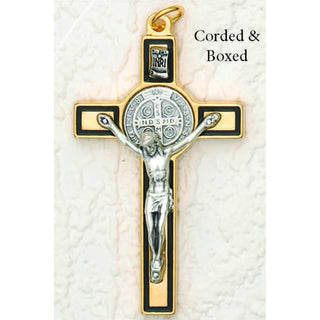 3 inch St Benedict Cross- Gold/Black Cross with Silver Corpus