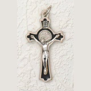 3 inch St Benedict Cross- Silver /Black with Silver Corpus