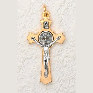 3 inch St Benedict Cross- Gold /Silver Cross with Silver Corpus