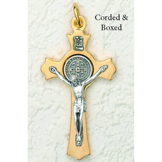 3 inch St Benedict Cross- Gold /Silver Cross with Silver Corpus