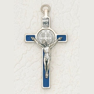 3 inch St Benedict Cross with Blue Cross and Silver Pendant and Corpus