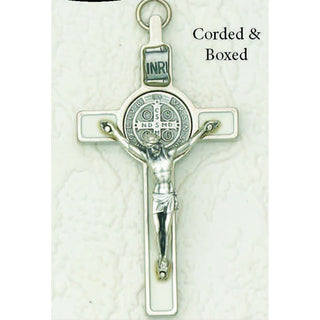 3 inch St Benedict Cross with White Cross and Silver Pendant and Corpus