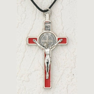3 inch St Benedict Cross with Red Cross and Silver Pendant and Corpus