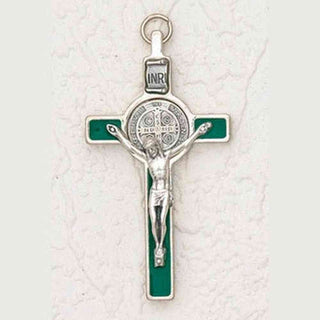 3 inch St Benedict Cross with Green Cross and Silver Pendant and Corpus
